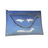 Borsa a mano blu unisex Borsa a mano da donna Portafogli con chiusura a cerniera Lettere bianche Hardware argento Borsa da uomo in pelle di vacchetta di grande capacità