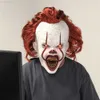 Party Masks Horror Pennywise Stephen King Cosplay Scary Red Hair Clown Killer Masks Led Latex Helmet Halloween Party Carnival Costume Prop L230803