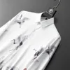 Roupas de Marca Outono Estilo Chinês Estampado Camisa Masculina Moda Manga Comprida Casual Camisas de Vestido de Negócios Banquete Social Blusa