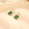 Boucles d'oreilles créoles acier inoxydable Zircon pierre vert Malachite étiquette délicate mode ronde bijoux cadeaux pour les femmes