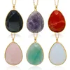 Amethist Rozenkwarts Helende kristallen ketting Ovale steen Edelsteen Teardrop hanger met gouden rand