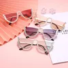 Solglasögon Rund metallram Bling Women Rhinestone Diamond Designer Sun Glasse Fashion Eyeglasses Semi Rimless