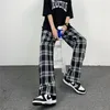 Pantalon homme noir et blanc Plaid Hip Hop pour hommes décontracté ample jambe large pantalon droit Harajuku Streetwear taille élastique pantalon