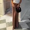 Jupes femmes marron solide Satin Vintage élégant longue taille basse fente mince Sexy vacances d'été bohème dames jupe 2023