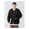 Jaquetas masculinas Japonês Waffle Cardigan Suéter 2023 Outono/Inverno Solto Casal Casaco Unissex Feminino Bordado Jaqueta B0010