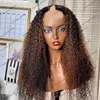 Afo Kinky Curly Ombre Brown 250Density 1x4 U Part Human Hair Wigs for Black Women Glueless Long Highlight Blonde V Part Wigs