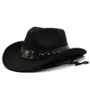 Vindsäker rep ko huvud västra cowboy hatt ull jazz topp hatt män damer nationell stil höst vinter panama filt cap sun hatt