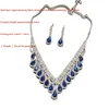 Pendant Necklaces Colorful Crystal Full Rhinestone Necklace Earrings Two Piece Set Exquisite Wedding Dress Collar Chain