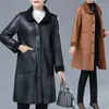 Women's Leather Jackets Women 2023 Autumn Winter Style PU Coat Mid-Length Outcoat Single-Breasted Overwear Female