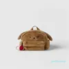 Sac à dos marron en peluche mignon chien petit ballon suspendu décoration épaule pour garçon et filles Kawaii sacs