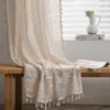 Curtain Farmhouse Crochet Knitting Curtains Tassels Long Rod Pocket Bohemian Cotton Lace Window Drapes Bedroom Living Room Decoration