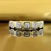 حلقات الكتلة Wong Rain 18K Gold Plated 925 Sterling Silver 3 3mm Asscher Cut High Carbon Diamond Gemond Band Band Band Ring Ring