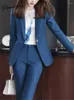 Женские брюки с двумя частями yitimuceng корейские костюмы для женщин для женщин 2023 мода с длинным рукавом с длинным рукавом.