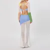 Maillots de bain pour femmes Summer 2pcs Outfit Ensembles à manches longues Tie Up Crop Tops Blanc Knit Jupe creuse 230802