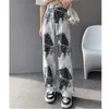 Jeans pour femmes Tie-Dye Ink Painting Ins Taille haute Minceur Pantalon à jambe large Lâche Tube droit factice