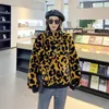 Kvinnors päls höst vinter kvinnor stand-up krage lapptäcke leopard faux tröja korta toppar lös avslappnad varm kvinnlig kappa