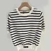 Women's Striped Dress Slim Black and White Contrast Sleeveless Tank Top with Knitted Wrap Hip Long Dress