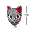 Party Masks Anime Demon Slayer Handmade Rhinestone Mask Cosplay Kimetsu no Yaiba Sabito Makomo Fox Masks Halloween Party Costume Props L230803