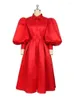 Vêtements ethniques Femmes Robe Rouge Puffy Ball Robe De Bal Élégant À Manches Longues Bouton Up Africain Femme Robe Célébrer La Mode Fête D'anniversaire