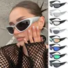 Solglasögon 2023 Y2K Kvinnor Män varumärke Design Mirror Sport Luxury Vintage Unisex Cat Eye Sun Glasses Driver Shades Oculos UV400