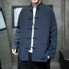 Men's Jackets Chinese Retro Button Linen Long-sleeved Jacket Tang Traditional Clothing Taiji Loose Hanbok Shirt