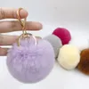 Key Rings 1pcs 8cm Fake Fur Brand Bag Keychain Pompom Car Keyring Gold Color Chains Pompons Rabbit Charms Chain 230802