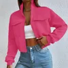 Women's Hoodies Women Stand Collar Short Hoodie Crop Tops Solid Color Jacket Casual Long Sleeve Pocket Sweatshirt Elasticized Hem And Cuffs