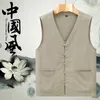 Herrenwesten Tang chinesische Kleidung V-Ausschnitt T-Shirt Top Unterhemd Weste Baumwolle Leinen ärmellose Piratenhemdjacke