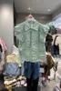 女性用ブラウス2023韓国シックな夏のシャツとデザインポロネックストライプゆるいプリーツのノースリーブシャツトップ女性服
