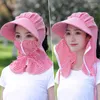 Wide Brim Hats 1PC Women Anti UV Sun Hat Multi Function Summer Lady Striped Visor Cap Female Neck Protect Riding Hunting