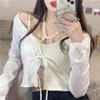 Women's Knits Tees Women Cardigans Solid Slim Bandage Design Crop Tops Stylish Streetwear Teenagers All-match Sweet Lovely Knitted Basic ZY5973 230803