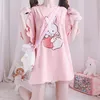 Women's T-Shirt Summer Women Cute Lolita Pink T-Shirts Cartoon Strawberry Rabbit Print Tshirt Ruffles Short Sleeve Tops JK Girls Kawaii Tee Top 230802