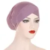 Novos bonés de turbante muçulmanos para mulheres islâmicas de algodão sólido Turbante Mujer Chemo Hat Bonnet Head Lenço Hijab Turbantes Queda de cabelo