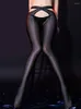 Women's Leggings Sexy Glossy Transparent Leggins See Through Open Crotch Ice Hollow Out High Waisted Thin Ladies Pants Tights