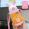 Water Bottles Summer Cartoon Kitchen Large Capacity Straw Cup Bounce Lid Kettle Children's Creative Drinkware Portable Strap Plastic