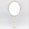 Makeup Mirrors Ladies Vintage Repousse Owalny Kwiatowy Ręka Utrzymana komoda Romantyczne koronkowe ręczne lustrzane lustro Brązowe Srebrny Złoty Pink Kosmetyczny LL