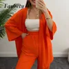 Calças femininas de duas peças elegante conjunto plissado 2023 moda solta manga comprida cardigan blusa calças ternos sólidos comute outfits 230802