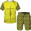 Women's Tracksuits Summer Tees/Shorts/Sets Faith Geometric Stripe Print T-Shirt Pocket Pants 2 Piece Outfits Fashion Couple Streetwear Suit