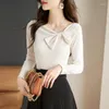 Women's Sweaters Korean Bow Long Sleeve Knitted Sweater Spring 2023 Design Feeling Slim Fit Overlay Top