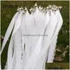 Banner Flags 10 20 50Pieces Lot Style A White Ribbon Wedding Wands With Sier Bell Stick Twirling Streamers 230105 Drop Delivery Home Dhjoo