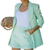 Agasalhos femininos 2 pçs/conjunto terno feminino cor sólida gola lapela roupa de escritório cardigã blazer jaqueta de verão shorts roupas de passeio