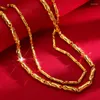 Ciondoli Luxury Yellow Gold Color Cylindrical Double Bamboo Collana per uomo Wedding Engagement Fine Jewelry 999 Thick Sand Chain