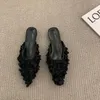 Тапочки французский дизайн заостренные пальцы на низком каблуке Baotou Women 2023 Summer Sweet Flate Flat Low Sleepper Syster обувь