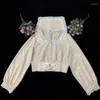 Vrouwen Blouses Japanse Zoete Matroos Kraag Lolita Vrouwen Kawaii Slanke Bandage Crop Shirt Girly Herfst Winter Leuke Boog Lange mouw Blouse