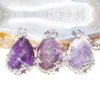 Natural Stone Wire Wrapper Flower Large Teardrop Crystal Necklace For Women Reiki Healing Rose Quartz Pendant