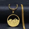 Pendentif Colliers Soleil Arbre Forêt Montagne Paysage 2 Couches Collier En Acier Inoxydable Paysage Naturel Camping Bijoux N6024S06