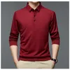 Herrpolos streetwear mode män solida polo skjortor vår hösten tshirt koreansk långärmad lapel tunna manliga kläder affärstoppar 230803