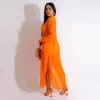 Women's Tracksuits Chiffon Set Long Sleeve Split Side Maxi Shirt Dress And Shorts 2023 Two 2 Piece Outfit Tracksuit