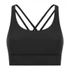 Yoga -outfit Logo Gedrukte comfortabele brede zoom Sportbeha voor dames Gym Back Cross Strappy Fitness Wirefree Gededed Medium Support Tops