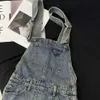 2023 Summer New High Style Casual Versatile Metal Triangle Old Denim Strap Skirt